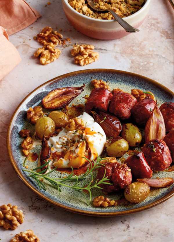 Grillspieße mit Burrata und Walnuss-Dukkah